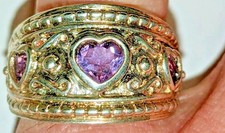 Vintage Bague en Argent Signé Poinçonnée 925 Environ Taille 7 1/2 Violet Coeurs