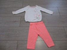 ensemble été fille tee short blanc à fleurs + legging orange fluo 18 mois gémo