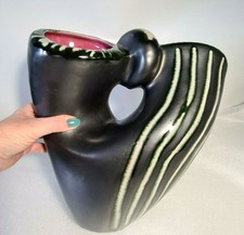 ? grand vase à 2 cols en céramique forme de panier Bauzio, Elchinger vintage 50