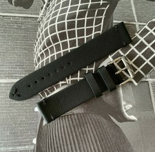 Bracelet montre cuir Noir retro 18 / 19 / 20mm - Boucle acier NEUF