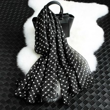 Grand Foulard Noir Etole Echarpe Scarf Mousseline De Soie A pois_MBBF1507
