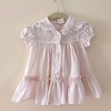 Vintage baby dress light pink Swiss dot ruffled lace 6-9m Sailor Collar