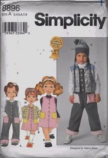 8896  PATRON SIMPLICITY SALOPETTE BONNET ROBE VESTE GILET  3 AU 8 ANS