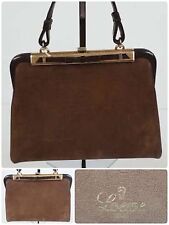 LOEWE, Sac A Main, Nubuck Et Cuir Camel Vintage 1950 Handbag TRES RARE !