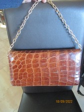 Sac À Main  Pochette En cuir et Crocodile Véritable, anse chaine dorée ,vintage 