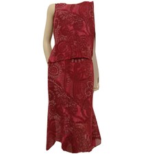 VINTAGE ! ENSEMBLE JUPE ET HAUT / CHEMISIER FEMME ROUGE ETE VACANCES ! T 40 TBE