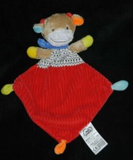 Doudou Plat Vache Rouge MOTS D'ENFANTS Leclerc Echarpe Bleu Velours Etat NEUF 