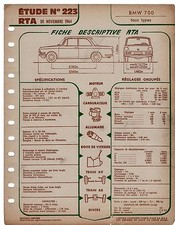 Fiche Descriptive RTA BMW 700 TOUS TYPES 1964
