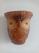 ANCIEN CACHE POT MURAL CHOUETTE HIBOUX  ROTIN OSIER 