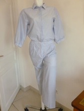 NEUVE RAVISSANTE COMBINAISON PANTALON COTON RAYURE BLEU ET BLANC TAILLE 38/40