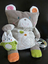 *DOUDOU COUSSIN OBAIBI PLAY OURS chat lapin anneau billes gris blanc orange vert