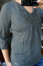 Haut blouse tunique ESPRIT beige taupe L 40 plastron guipure