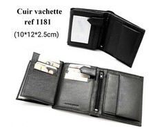 PORTEFEUILLE PORTE MONNAIE HOMME CUIR VÉRITABLE DE VACHETTE NOIR REF1181