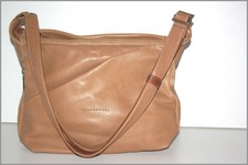 BRUNO ROSSI Petit Sac Cuir Souple Marron Clair Nombreux rangements BE