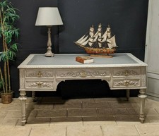 Grand BUREAU PLAT DOUBLE FACE  19è Esprit Louis XVI Patiné Gris ministre avocat