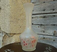 Vase en opaline et verre décor branche cérisier vintage hauteur 25 cm  rose pale