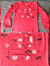 Tee-shirt fille 6 ans ROSE FUSHIA à manches longues Chat & Chien Très Bon Etat