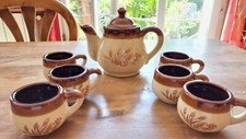 Théière + 6 Tasses à thé, Beige/Marron, épi de blé, Tbe