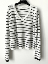 PULL BLANC Coton mélangé Col V Rayé Noir & Blanc marque japonaise GU taille M 36