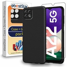 Coque + VERRE Trempé Samsung Galaxy A22 5G Housse Etui Motif Fibre Carbone TPU