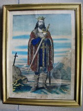 RELIQUAIRE ancien SAINT EDMOND LITHOGRAPHIE cadre BOIS doré