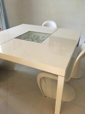 Grande Table carrée blanc laqué design XXL — 139x139cm — Centre vitré à décorer