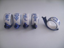 Lot de 5 ronds de serviette en forme d'escargots en céramique bleue et blanche