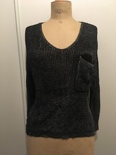 Pull printemps/été chiné argenté sur noir col V poche T38