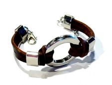 Bijou bracelet acier et cuir donuts bangle