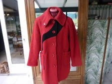 manteau femme ,  VETISTYLE , T - 44 / 46 , laine bouillie , rouge  et  noir 