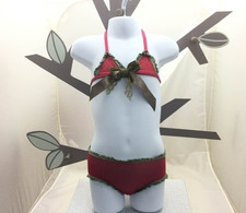 Lili Gaufrette maillot de bain 2 pièces rose pois gris noeuds satin fille 2 ans