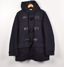 HUGO BOSS Noir Étiquette Capuche Laine Hommes Duffle Coat Taille Veste EU50 UK40