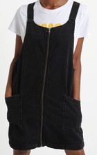 Robe chasuble en jean noir PIMKIE zippée et à bretelles T. S TBE