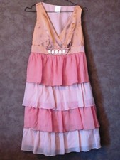 Robe soirée T36 - Robe vieux rose habillée haut soyeux bas volants (1808017)