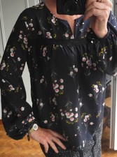 Blouse MORGAN 40 manches longues fantaisies marin imprimé fleur dentelle devant