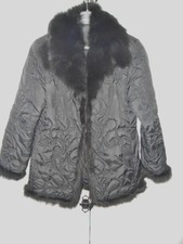 Veste Matelassée Noire Col et Poignets Fourrure Véritable    T 38 40