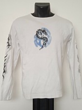 T-shirt ML homme, "UP Line", blanc motifs dragons, taille M, bon état