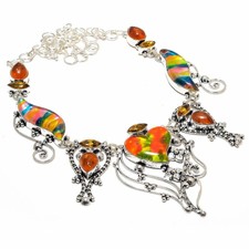 Coeur - Verre dichroïque, collier de bijoux ethniques en pierres précieuses...