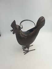 BROWN METAL ROOSTER COCKEREL CHICKEN FREE STANDING INDOOR FIGURE ORNAMENT HANDLE