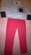 pantalon "WEEK END à la mer" + haut rayé "IKKS" (4 ans) 