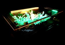 Table Basse Aquarium Design Sculpture Dragon Doré Plateau Diamant Poissons LED 