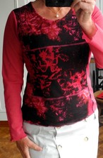 Top neuf UN JOUR AILLEURS 40/42 rose et prune brodé pastilles noires