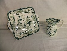 C4 Poterie Minerai de Fer Mason - Chartreuse - Vert Vintage Main Peint - 7D6B