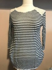 ZARA knit - Pull rayé noir/blanc marinière fin dentelle épaules lin- Taille S