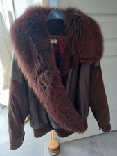 Guy LAROCHE Blouson en cuir et fourrure véritable marron 