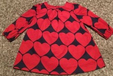 EUC BABY GAP Red Smock Dress W/ Navy Hearts Lined Size 18-24 Months