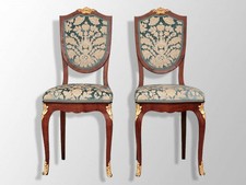 Paire de Chaises Napoleon III Velours Bleu / Bronze Dore