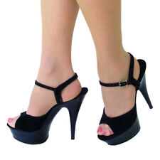 Sandales Plateforme Haut Talons 14cm Cuir Daim Noir Sexy Pleaser FR 38 US 8