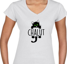 Tshirt / T-Shirt Noir Femme trop mignon chaton / chat Chalut Blanc cadeau