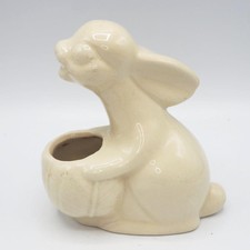 Céramique Pot de Fleur Vase Pâques Bunny Lapin Laitue Blanc Mcm Mi Siècle